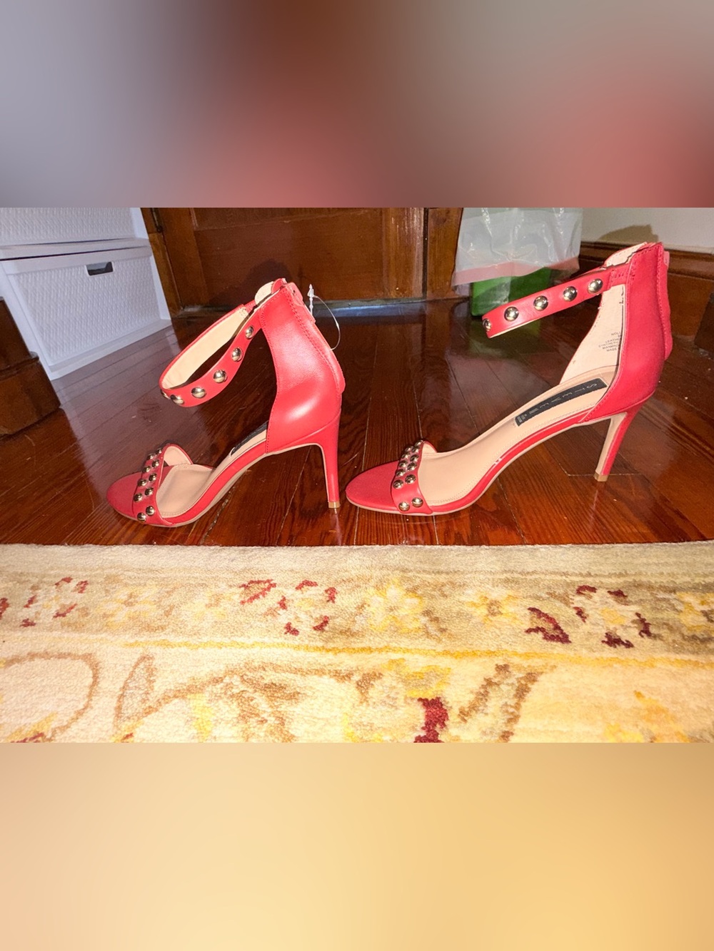 Steven by Steve Madden Red Studded Ankle Strap Heels Size 8 - Picture 4 of 6